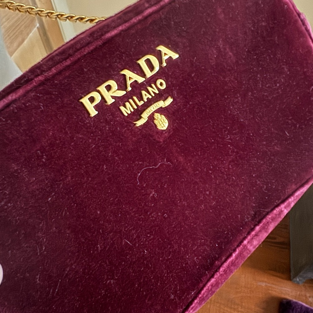 Prada Velluto with chain handbag Milano in Maroon Dark Red Velvet